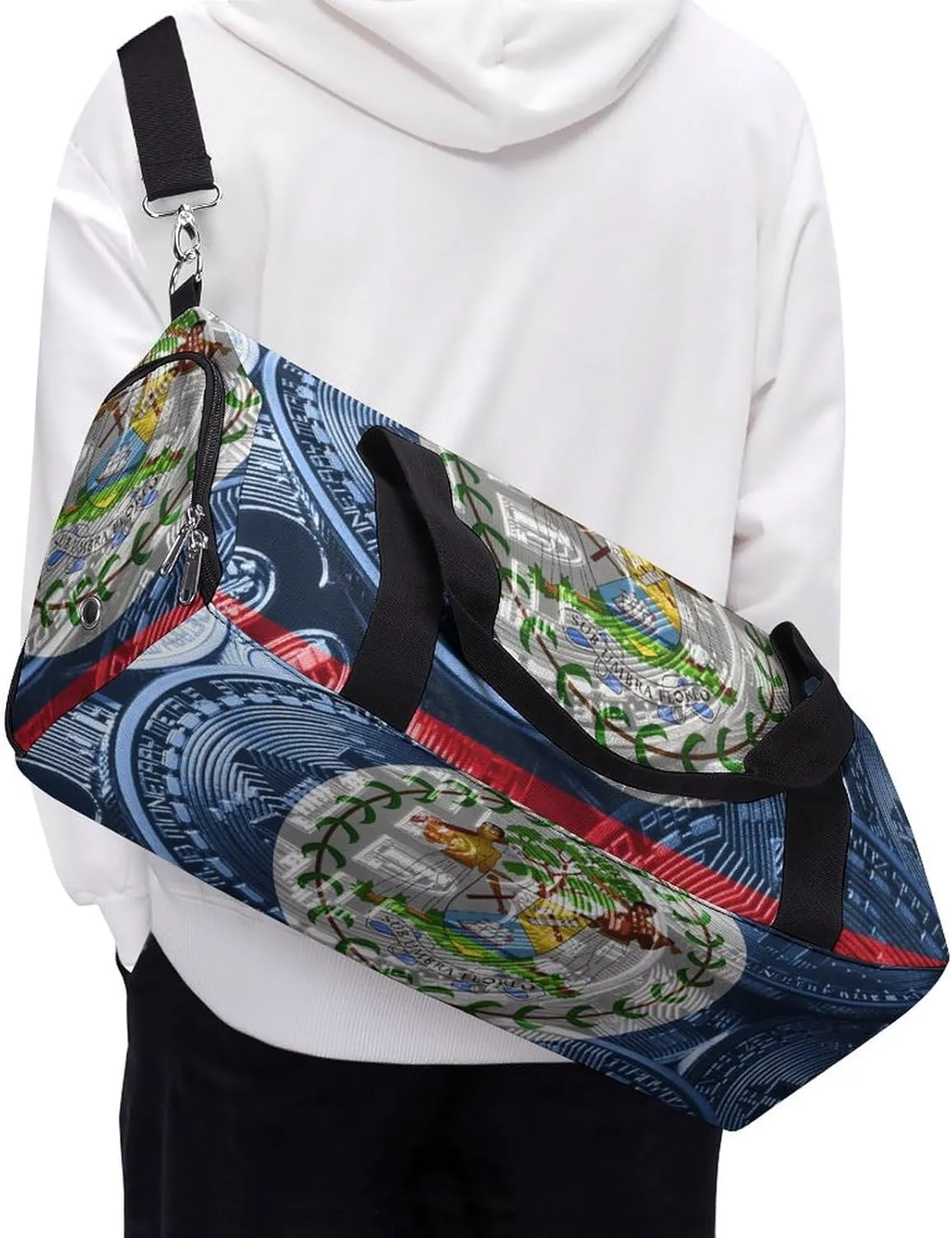 Belize Flag Bitcoin Gym Duffel Bag Waterproof with Shoe Compartment for Sports