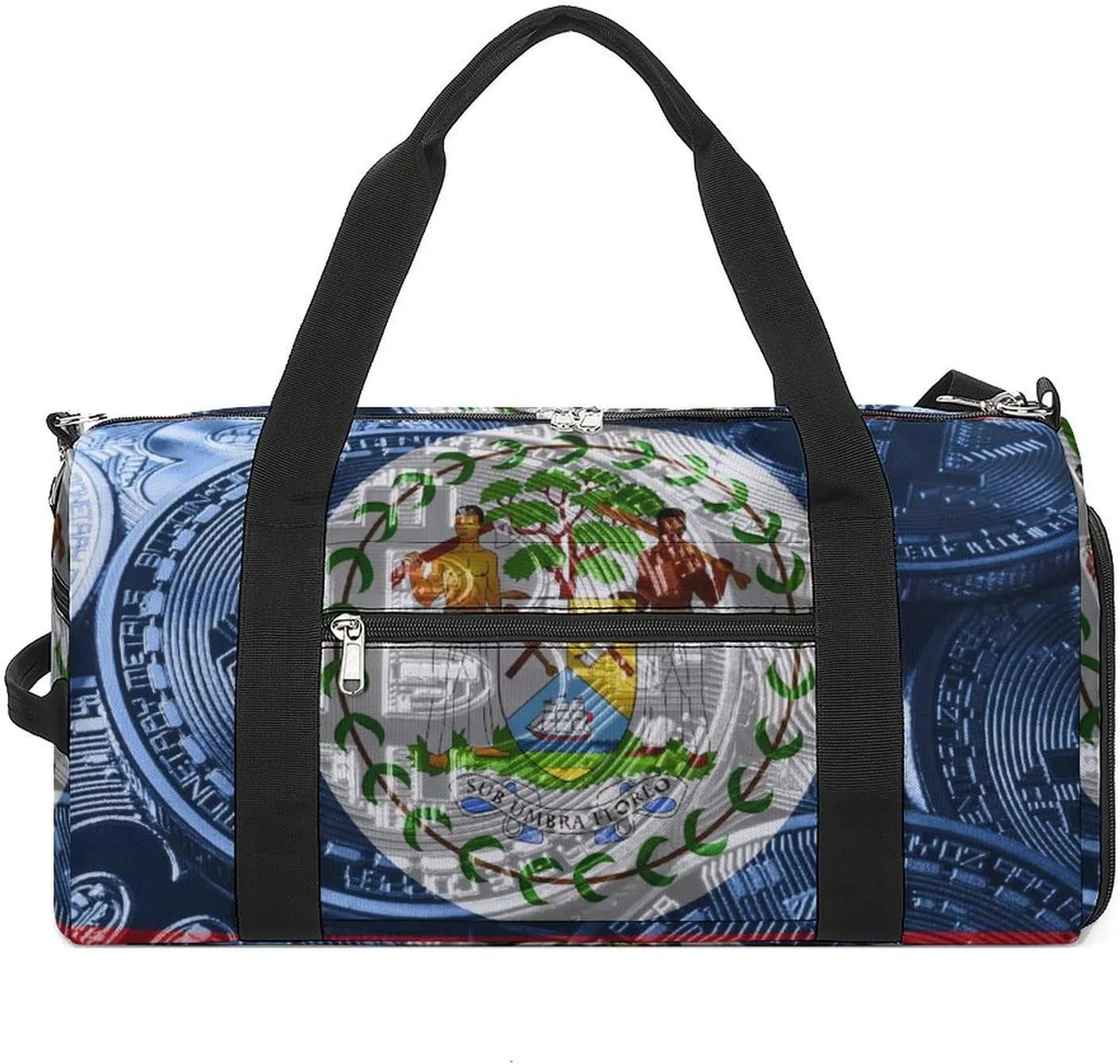 Belize Flag Bitcoin Gym Duffel Bag Waterproof with Shoe Compartment for Sports