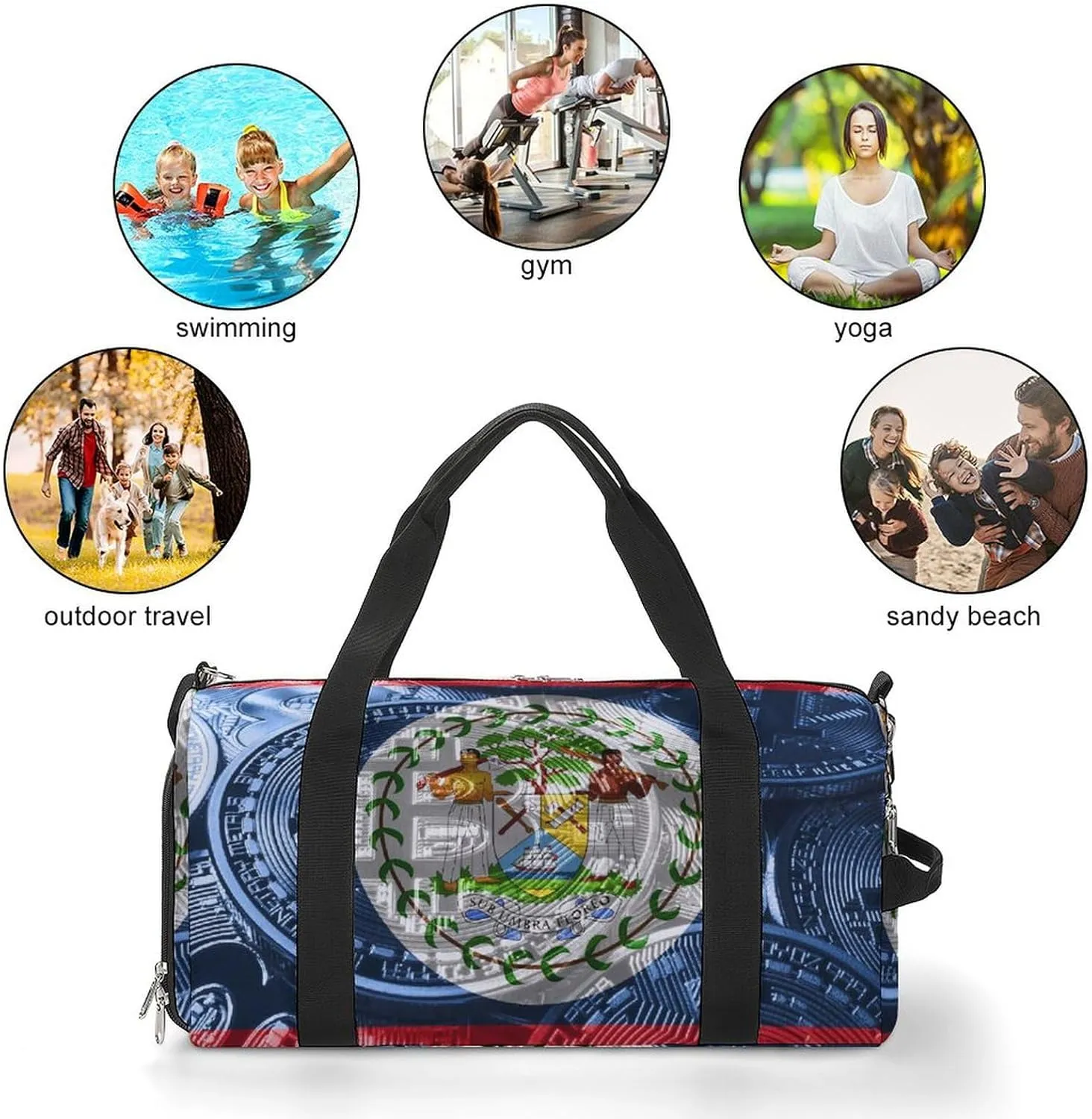 Belize Flag Bitcoin Gym Duffel Bag Waterproof with Shoe Compartment for Sports