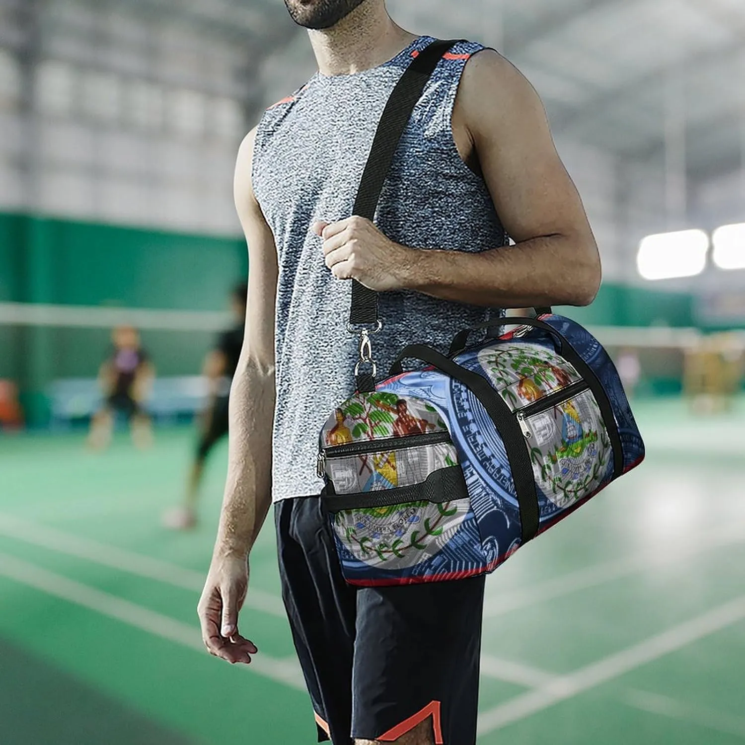 Belize Flag Bitcoin Gym Duffel Bag Waterproof with Shoe Compartment for Sports
