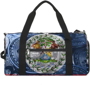 Belize Flag Bitcoin Gym Duffel Bag Waterproof with Shoe Compartment for Sports