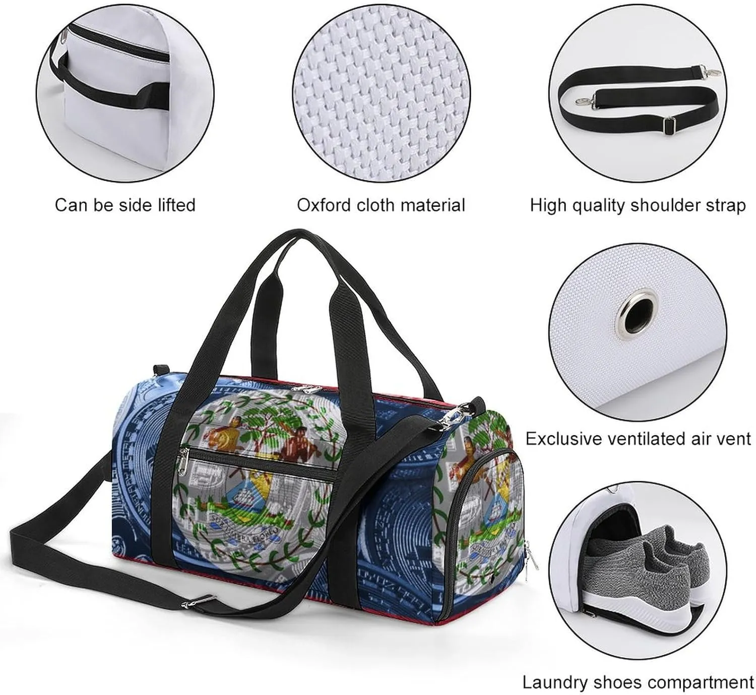 Belize Flag Bitcoin Gym Duffel Bag Waterproof with Shoe Compartment for Sports