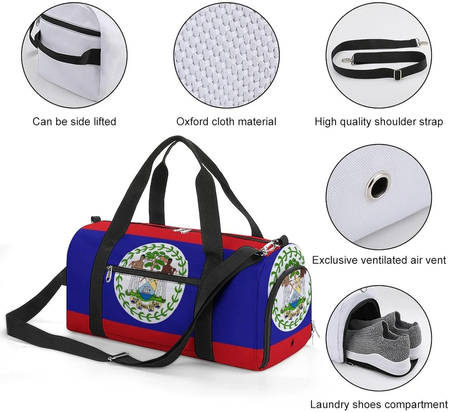 Belize Flag Duffel Bag for Men Women with Shoe Compartment Carry On Tote