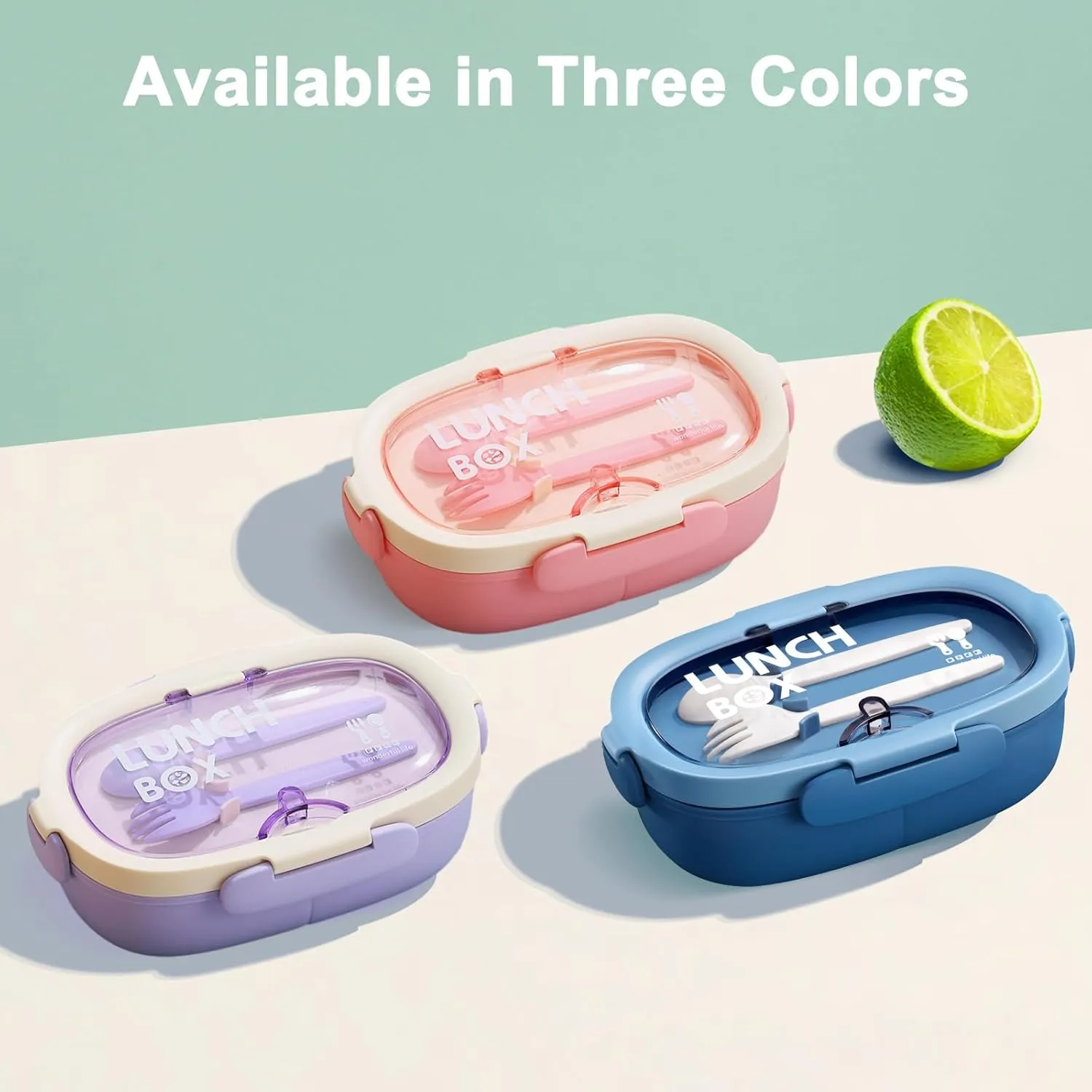 Bento Box Kid Lunch Box with Spoon & Fork, 3 Compartment Sandwich Containers Travel Snack Boxes, Microwave/Dishwasher Safe, BPA Free Meal Prep Food Storage Containers - 2 Pack (Pink/Blue)