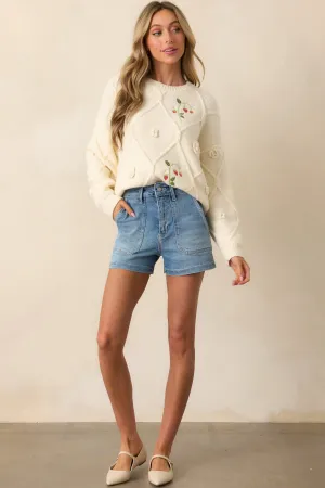 Berry Breeze Ivory Embroidered Sweater