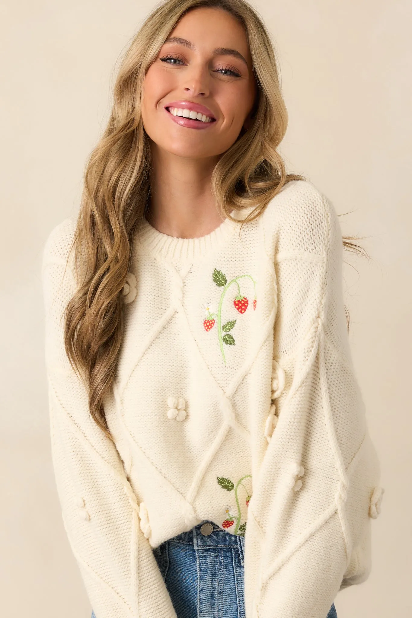 Berry Breeze Ivory Embroidered Sweater