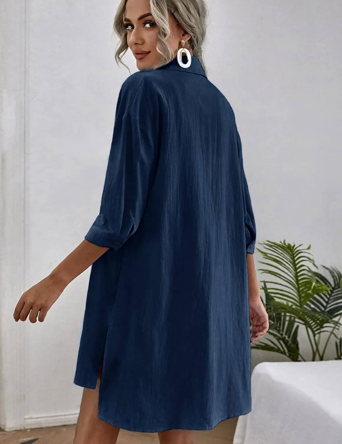 Beyove Women's Cotton Linen Set Casual Tracksuit Button Down 3/4 Sleeve Shirt Drawstring Shorts Pockets 2 Piece Lounge Set