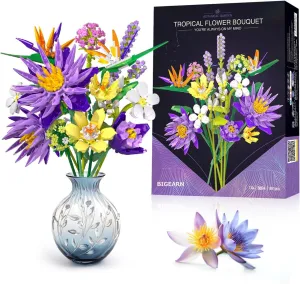 BIGEARN Flowers Bouquet Building Set for Adults - Botanical Collection - Artificial Flowers for Home Deco - Gift for Birthday, Mother's Day for Her and Women