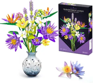 BIGEARN Flowers Bouquet Building Set for Adults - DIY Artificial Flowers with Lotus for Home Decor - Mother's Day, Valentine's Day, Birthday Gift Idea for Her, Him and Women
