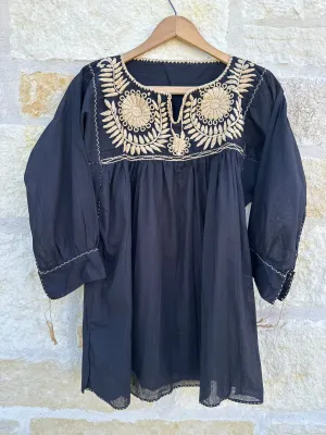 Black and Beige Blusa con Flores