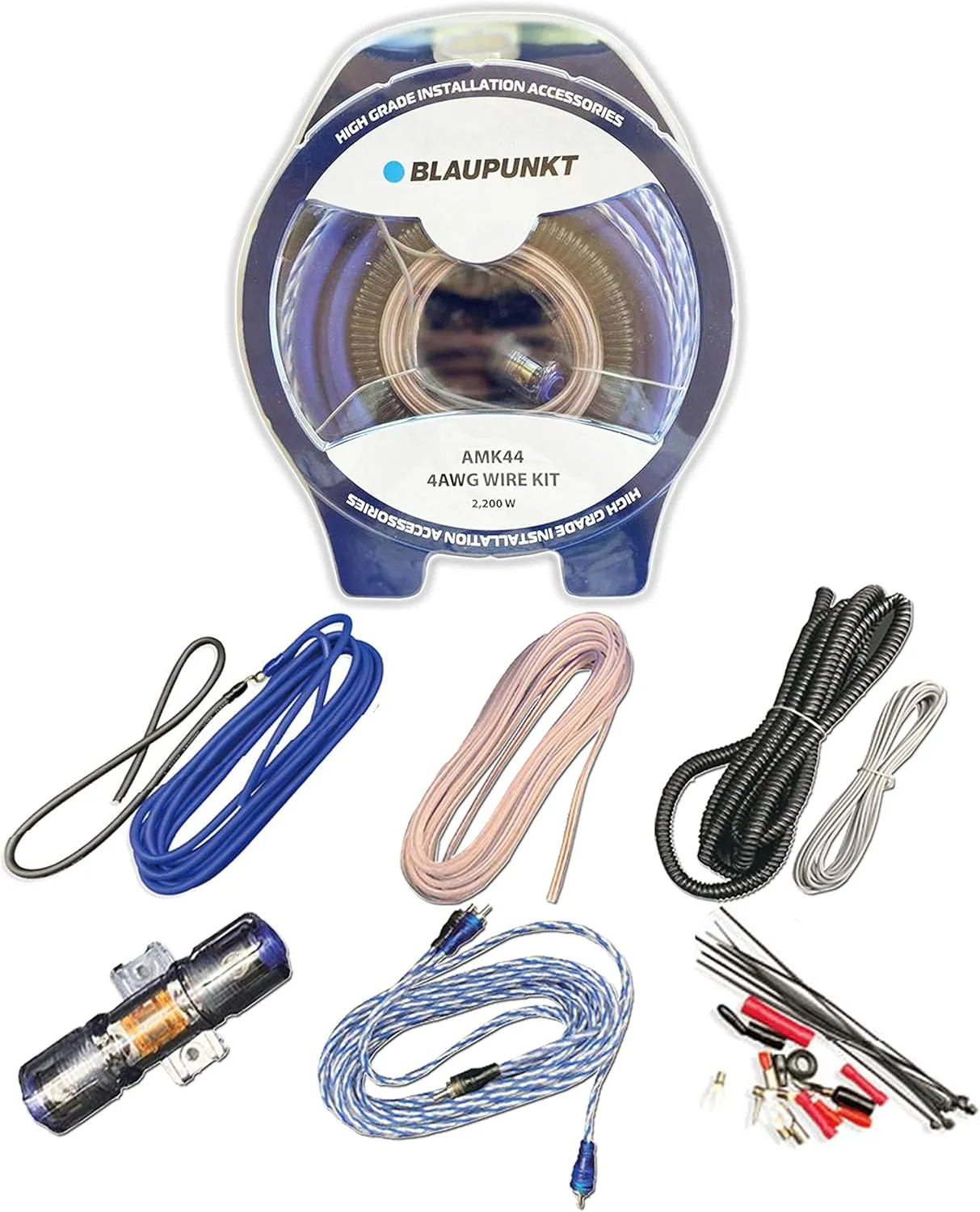 Blaupunkt AMK44 Car Audio Amplifier 4 Gauge Wiring Kit Blue