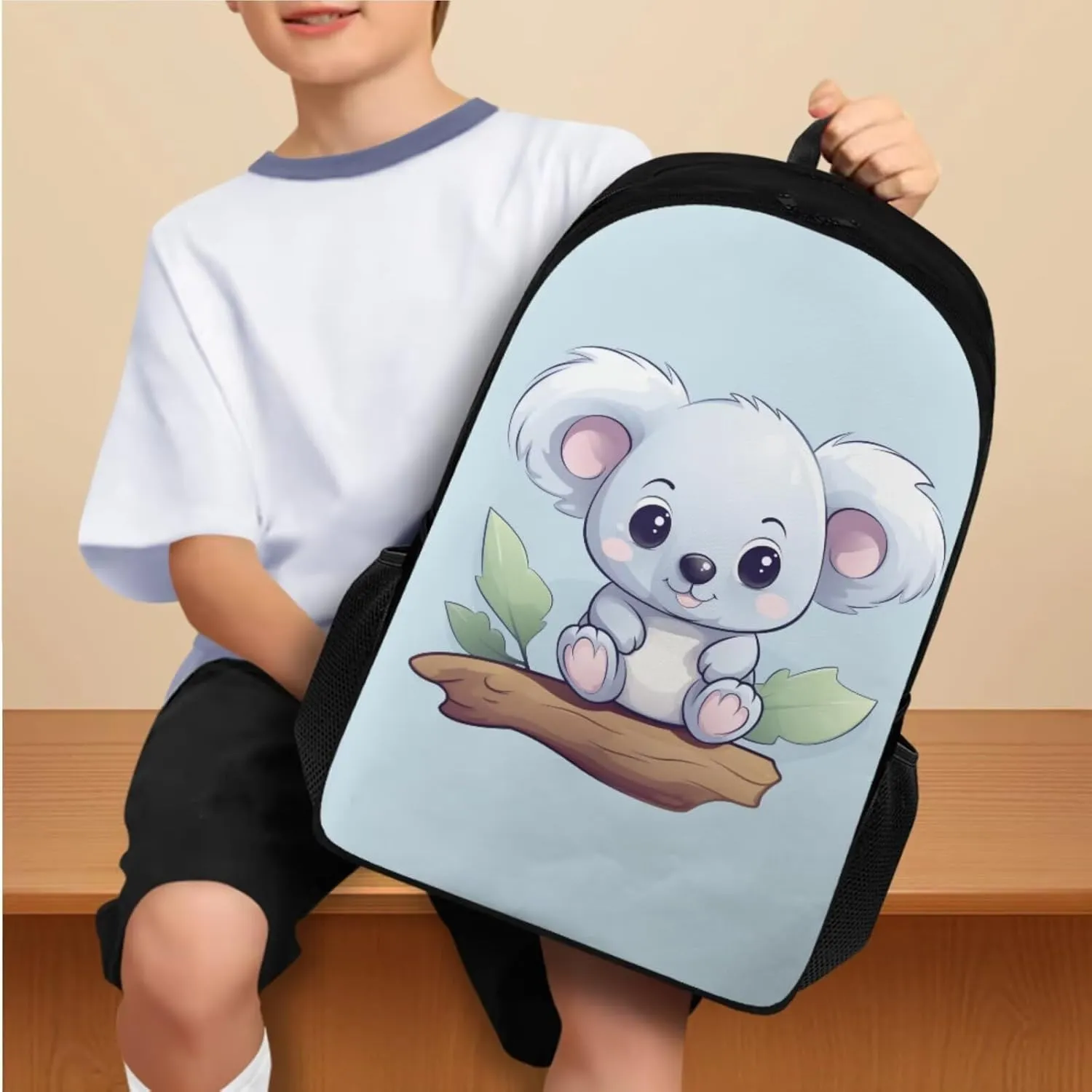 Blue Koala Backpack for School Boys 4th Grade Girls Backpack with Lunch Box with Adjustable Shoulder Strap Cute Reading Bookmark and Pencil Box 4Pcs Sets for Kids/Toddler