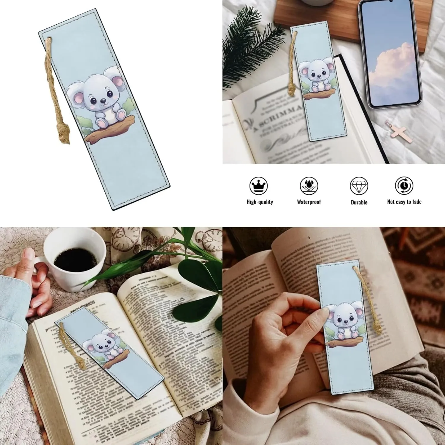 Blue Koala Backpack for School Boys 4th Grade Girls Backpack with Lunch Box with Adjustable Shoulder Strap Cute Reading Bookmark and Pencil Box 4Pcs Sets for Kids/Toddler