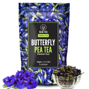 BLUE TEA - Butterfly Pea Flower Tea - 2.11 Oz (120  Cups) | ANTIOXIDANT RICH | Chemical Free - Herbal Tea - Caffeine free - Non Bitter - No Preservatives - Non-GMO | Zipper Pack