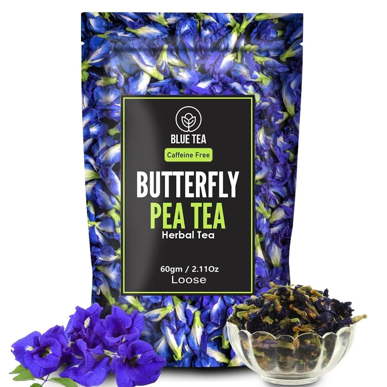BLUE TEA - Butterfly Pea Flower Tea - 2.11 Oz (120  Cups) | ANTIOXIDANT RICH | Chemical Free - Herbal Tea - Caffeine free - Non Bitter - No Preservatives - Non-GMO | Zipper Pack