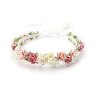 Blush Pink Flower Girl Crown with Baby's Breath Headpiece Young Girl Floral Hair Wreath Rustic Wedding Hair Accessories Headband for Child(43cm length)