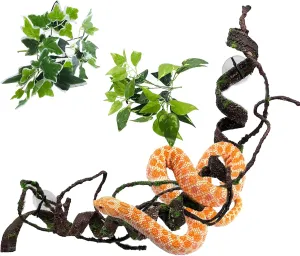BNOSDM Reptile Bendable Jungle Vine, Snake Climbing Branches with Leaves Decor, Gecko Corner Climbing Branch with Suction Cup,Terrarium Habitat Climb Decoration for Corn Snakes, Frogs, Lizards