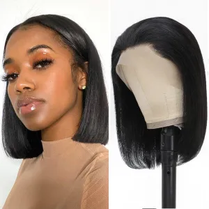Bob Wig Human Hair 13x4 HD Frontal Lace Wigs for Black Women Glueless Short Straight Bob Lace Front Wigs Human Hair Pre Plucked with Baby Hair 180% Density Natural Color 10 Inch