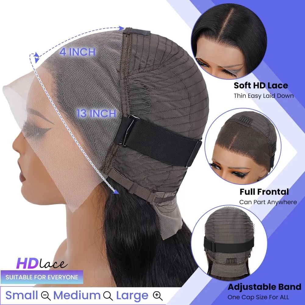 Bob Wig Human Hair 13x4 HD Frontal Lace Wigs for Black Women Glueless Short Straight Bob Lace Front Wigs Human Hair Pre Plucked with Baby Hair 180% Density Natural Color 10 Inch
