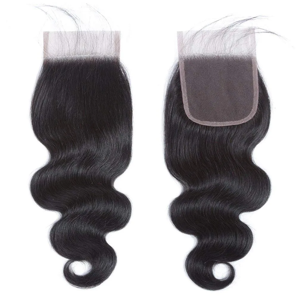 Body Wave Lace Top Closure Brazilian Human Hair Body Wave 4x4 Free Part Swiss Lace With Baby Hair Natural Black Color (10inch)