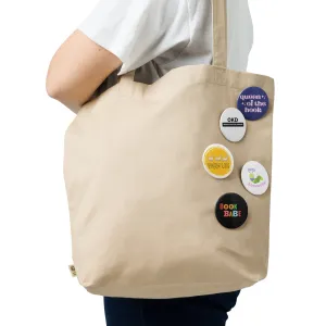 Book Lover & Knitting Pin Set - 5 Funny Crafting Buttons for Project Bags, Totes, and Crochet Pouches