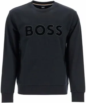 BOSS Men's Soleri Black Monogram Logo Sweatshirt (US, Alpha, Medium, Regular, Regular, Black)