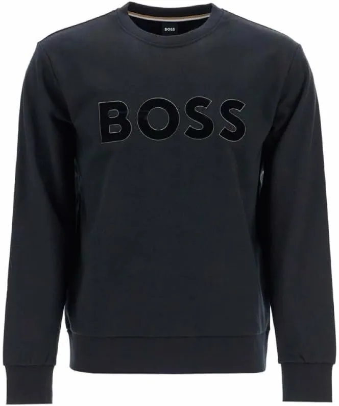 BOSS Men's Soleri Black Monogram Logo Sweatshirt (US, Alpha, Medium, Regular, Regular, Black)