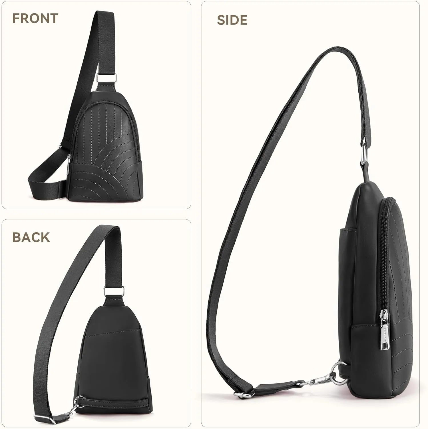 BOSTANTEN Sling Bag Quilted Crossbody Bags for Women Cross Body Purse Leather Fanny Pack with Adjustable Guitar Strap