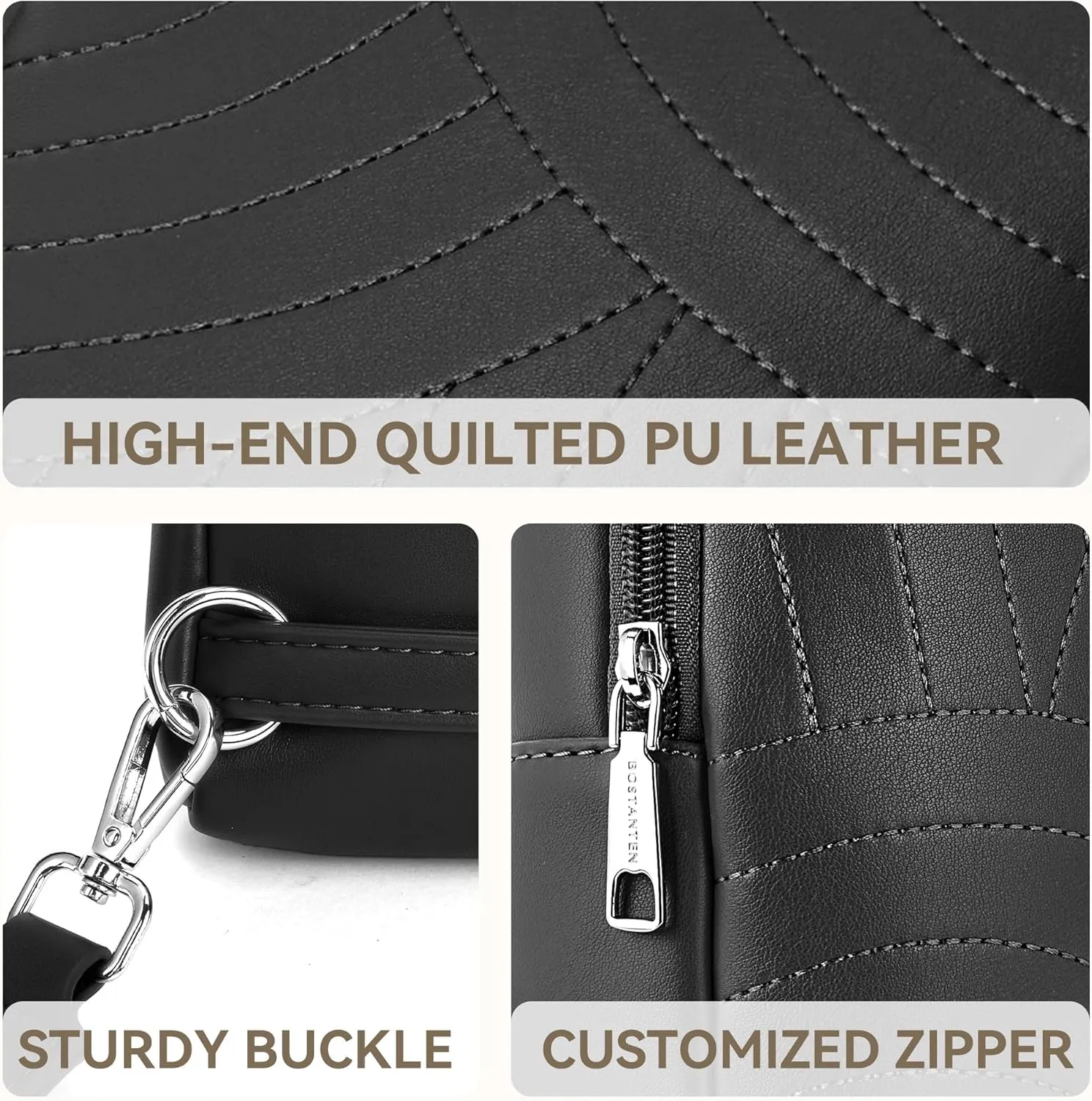BOSTANTEN Sling Bag Quilted Crossbody Bags for Women Cross Body Purse Leather Fanny Pack with Adjustable Guitar Strap
