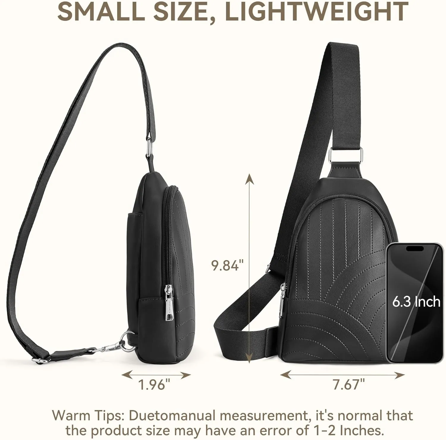 BOSTANTEN Sling Bag Quilted Crossbody Bags for Women Cross Body Purse Leather Fanny Pack with Adjustable Guitar Strap