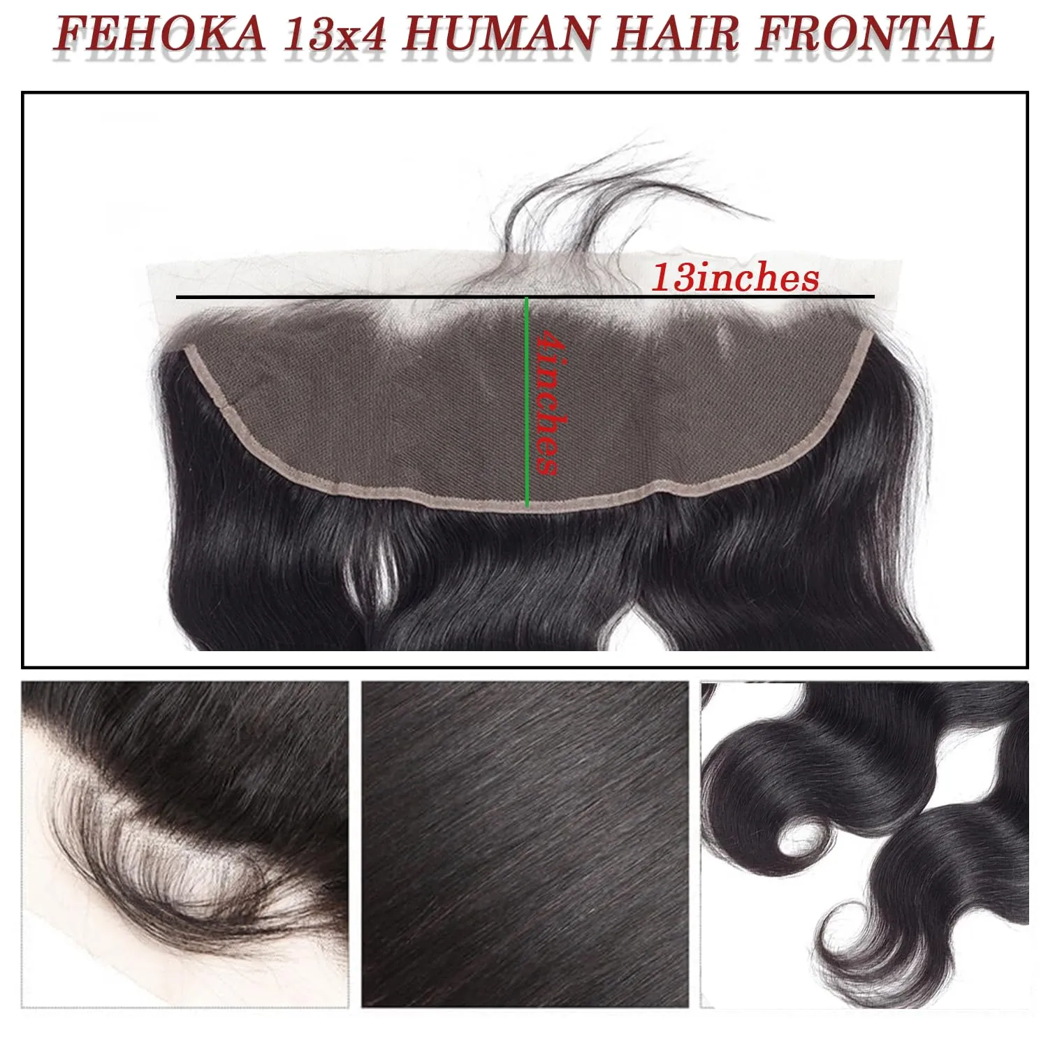 Brazilian 13x4 Human Hair Lace Frontal 20 Inch Body Wave 13x4 Human Hair Frontal 100% Human Hair Lace Frontal With Baby Hair (20 Inch, Black)
