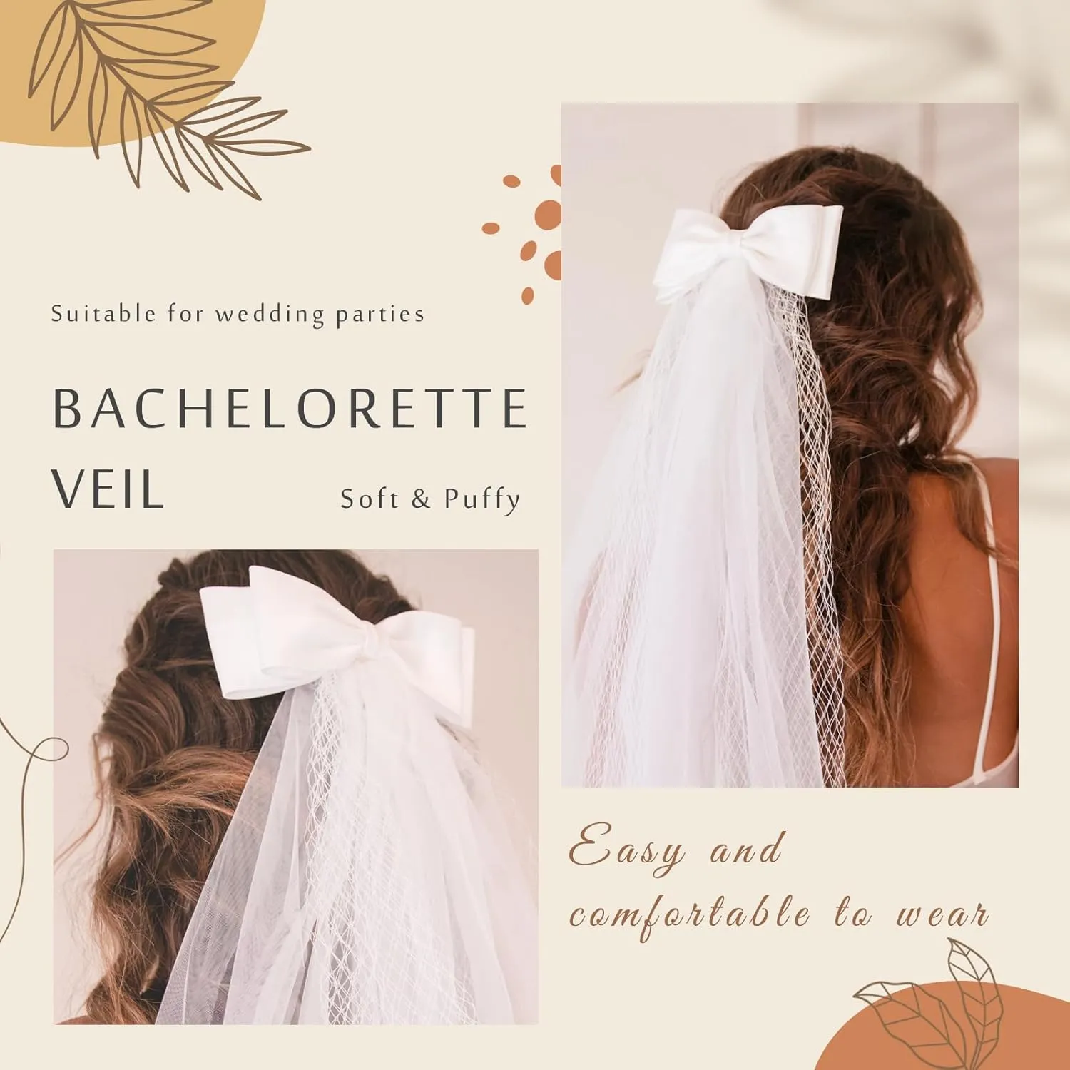 Bridal Veil Bachelorette Party Veil White Bow Wedding Veil Elegant Tulle Layer Hair Clip for Women and Girls