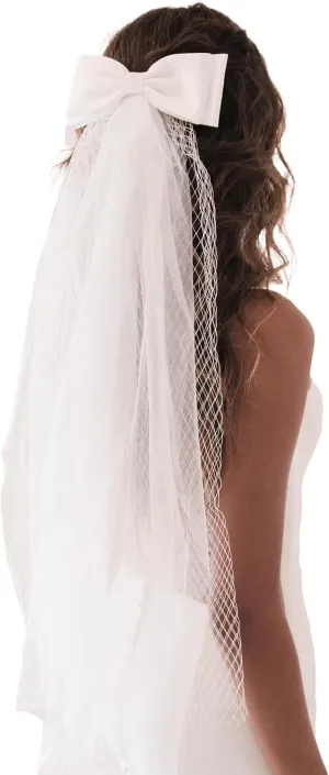 Bridal Veil Bachelorette Party Veil White Bow Wedding Veil Elegant Tulle Layer Hair Clip for Women and Girls
