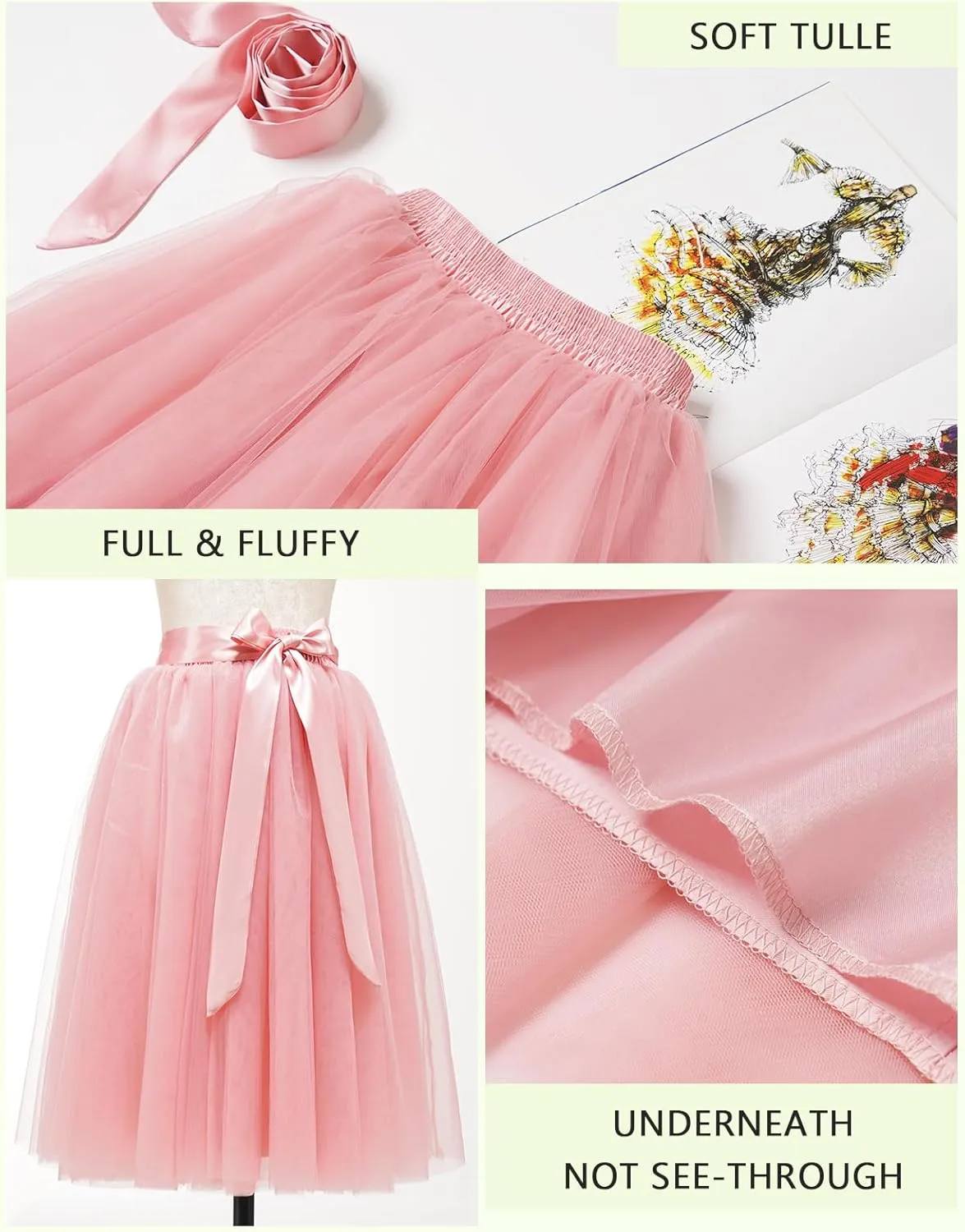Bridesmay Women's Tulle Skirt Knee Length 6-Layered Wedding Party Homecoming Prom Dress