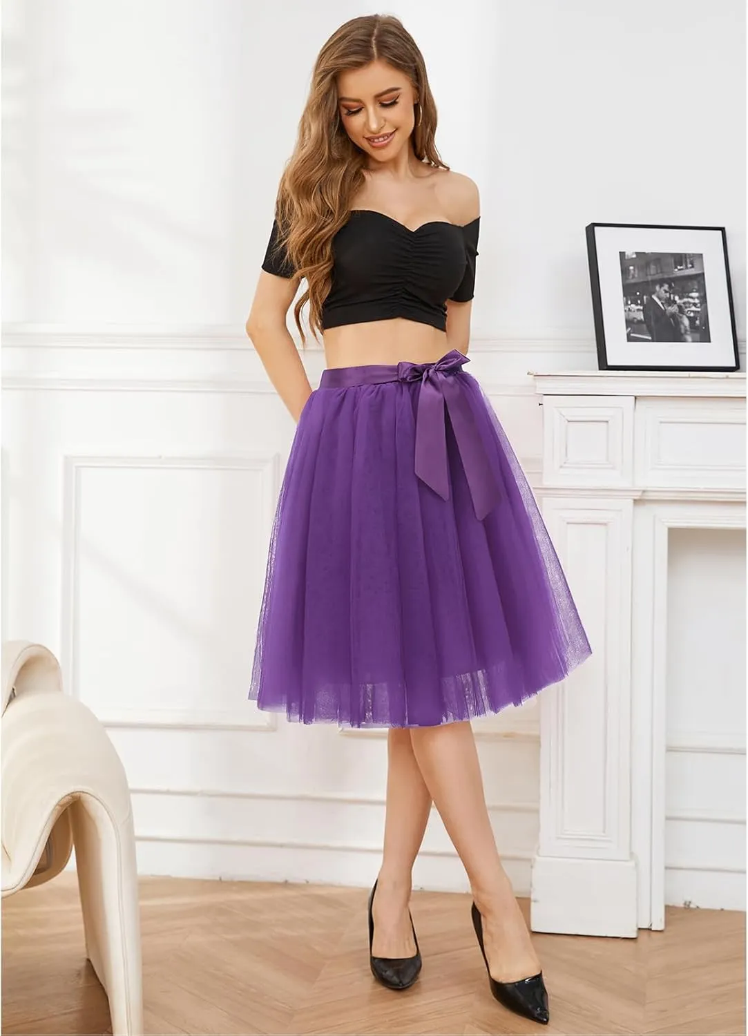 Bridesmay Women's Tulle Skirt Knee Length 6-Layered Wedding Party Homecoming Prom Dress