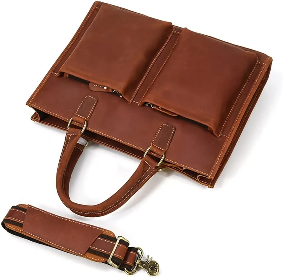Briefcase Handbag Cowhide Shoulder Crossbody Bag Computer Bag Men Leather
