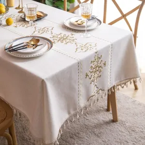 Bringsine Cotton Linen Solid Heavy Tablecloth Rectangle Table Cloth Cover for Kitchen Tabletop Buffet Deco (Oblong, 55 X 87 Inch)
