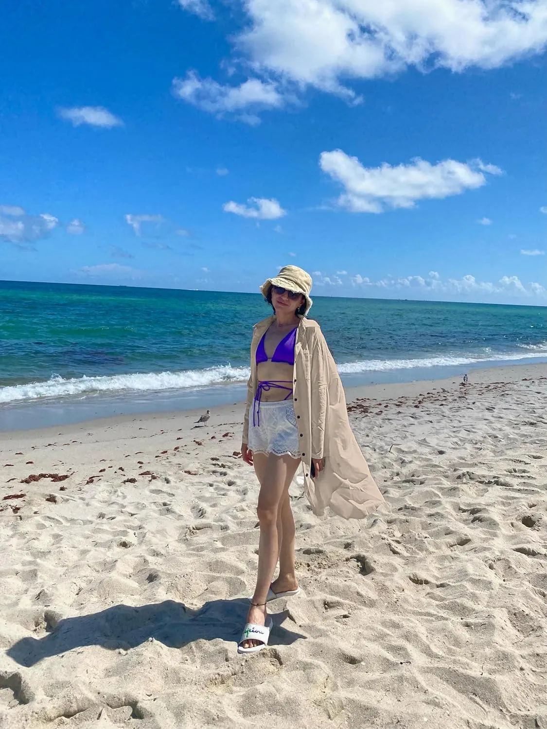 Bsubseach Womens Long Sleeve Linen Swimsuit Cover Up Button Down Beach Cover Ups Summer Swim Shirt Dresses