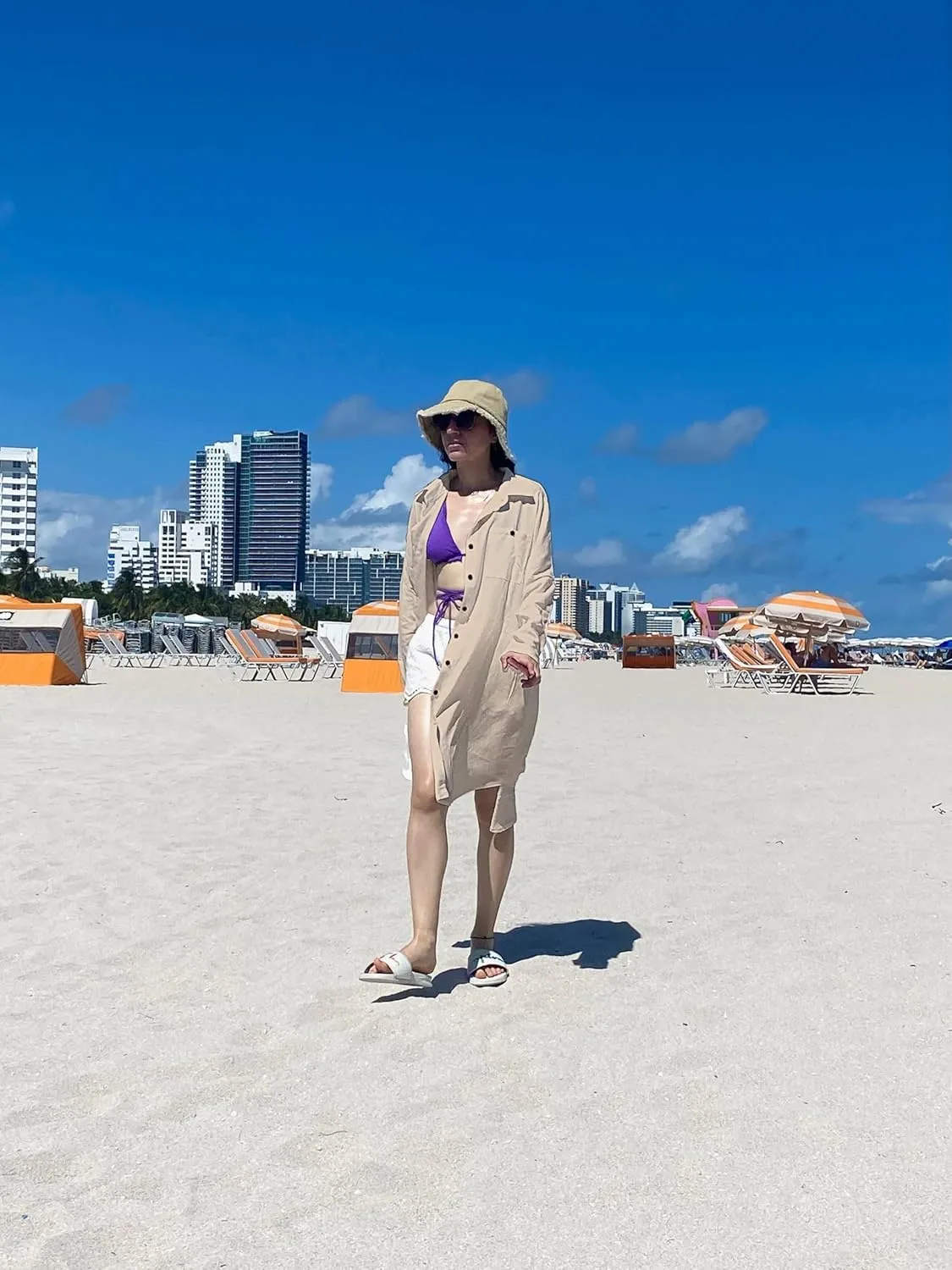 Bsubseach Womens Long Sleeve Linen Swimsuit Cover Up Button Down Beach Cover Ups Summer Swim Shirt Dresses