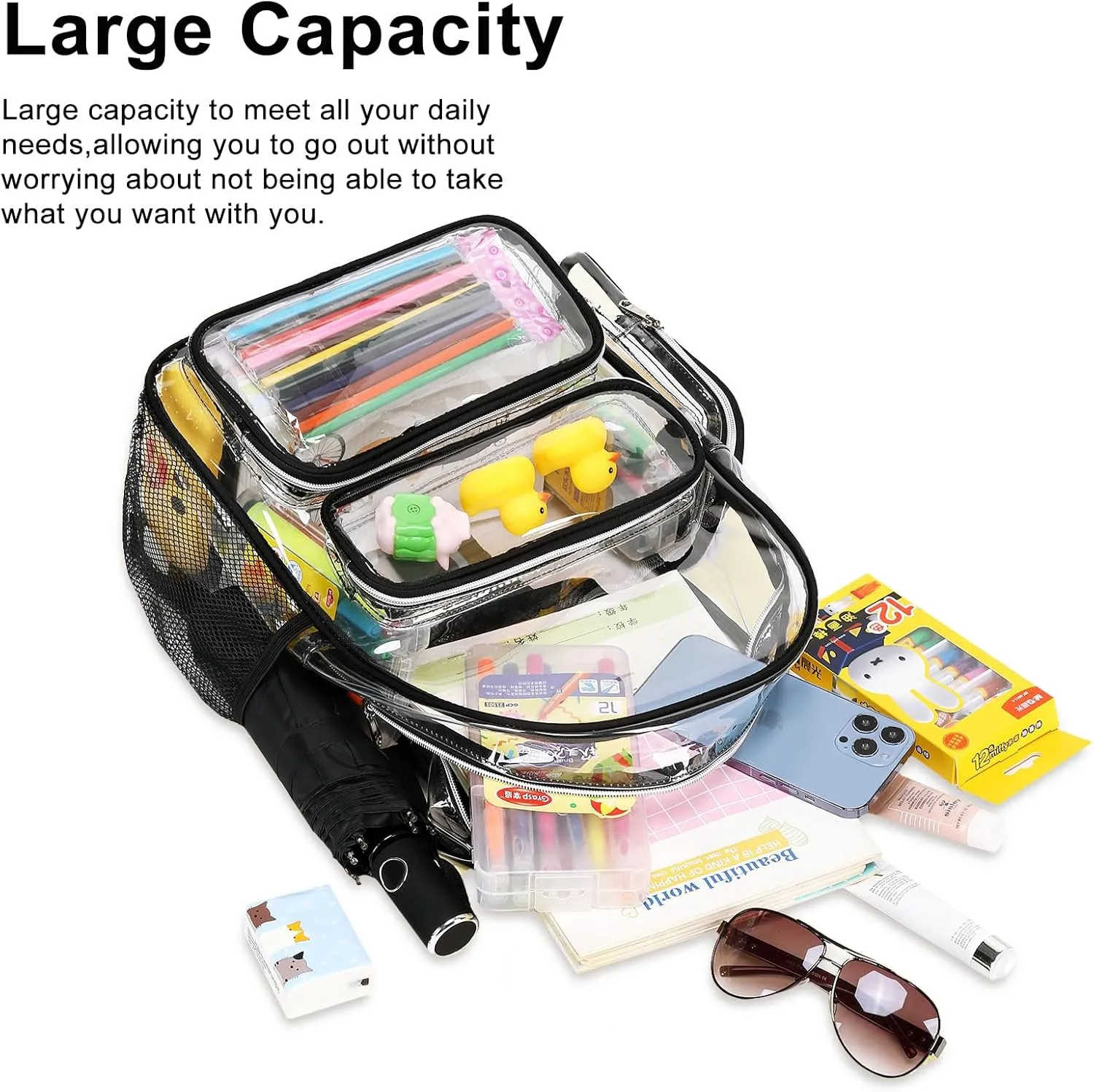 BTOOP Clear Backpack Heavy Duty Transparent Bag 17" See Through BookBag for Women Men Adults Work Festival Sports Travel