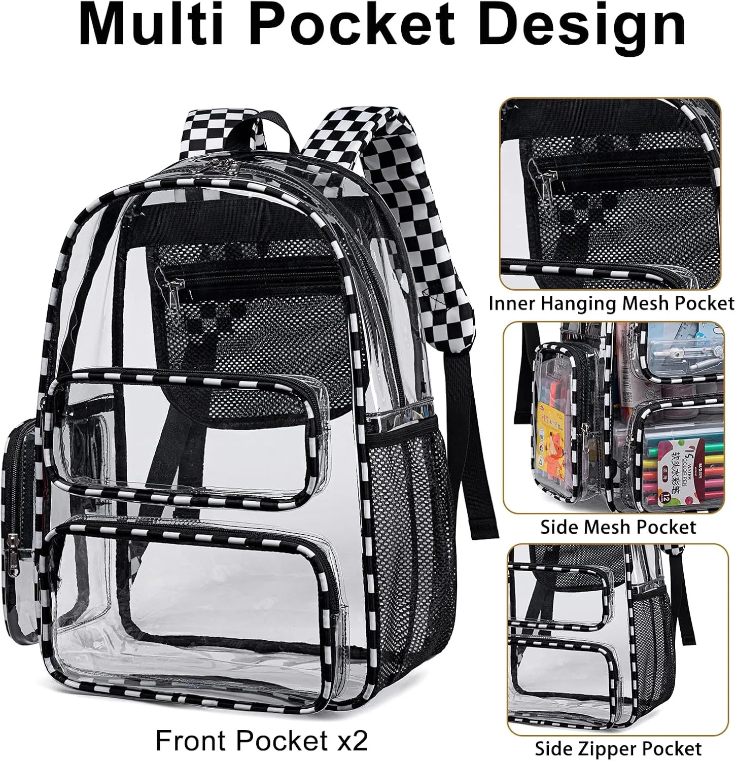 BTOOP Clear Backpack Heavy Duty Transparent Bag 17" See Through BookBag for Women Men Adults Work Festival Sports Travel