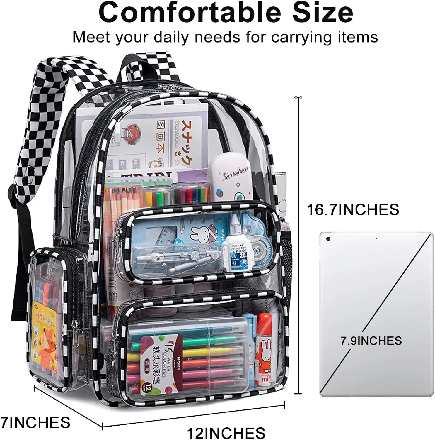 BTOOP Clear Backpack Heavy Duty Transparent Bag 17" See Through BookBag for Women Men Adults Work Festival Sports Travel