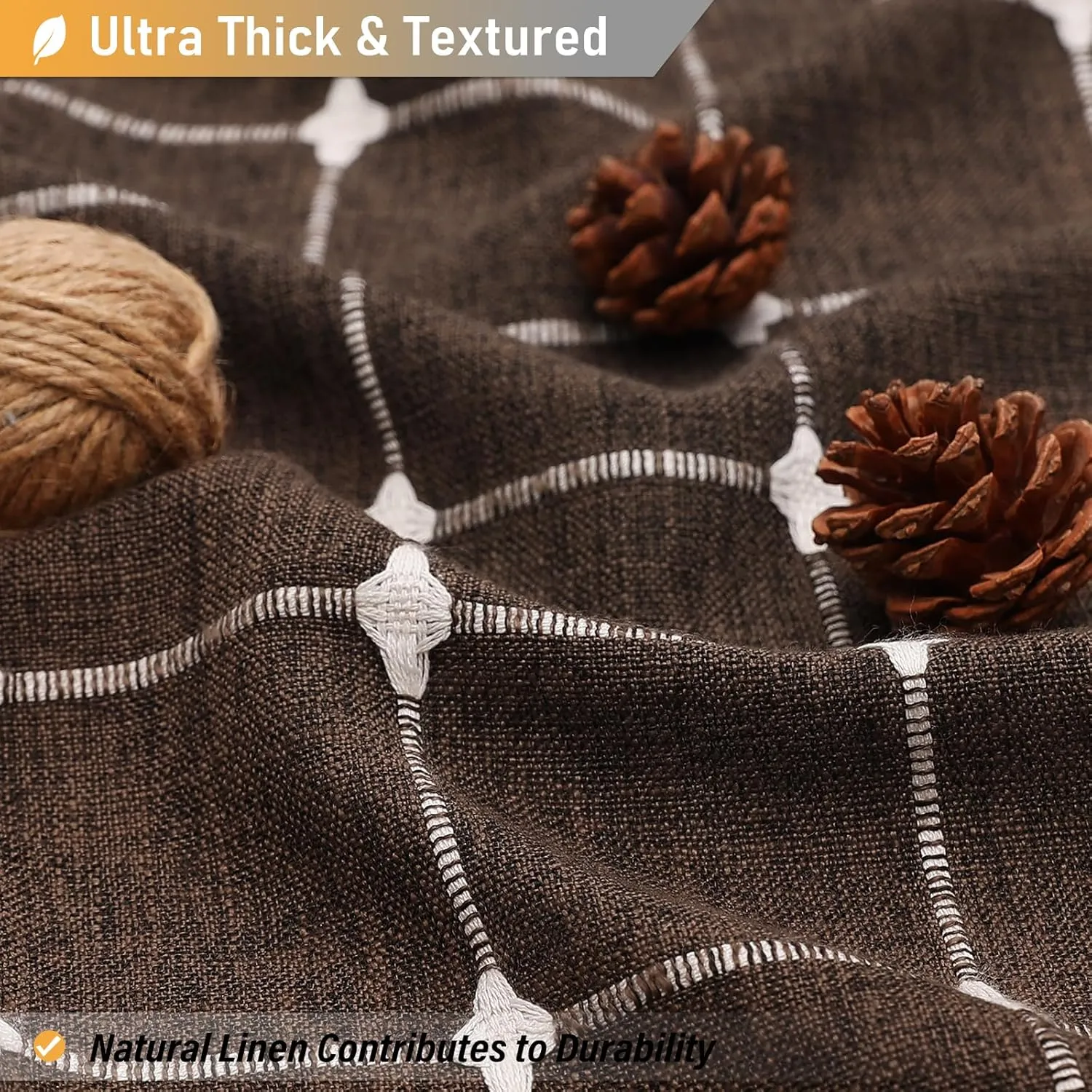 BTTN Boho Farmhouse Shower Curtain - Linen Rustic Heavy Duty Fabric Shower Curtain Set with Tassel, Water Repellent, Bohemian Vintage Country Thick Cloth Shower Curtains for Bathroom - Brown - 72x72