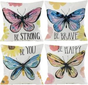 Butterfly Decorative Throw Pillow Cover Set of 4, Cushion Cover Two Sides Print Decorative Square Pillowcases Linen Cushion Cover 20 X 20 Inch 4 Pack