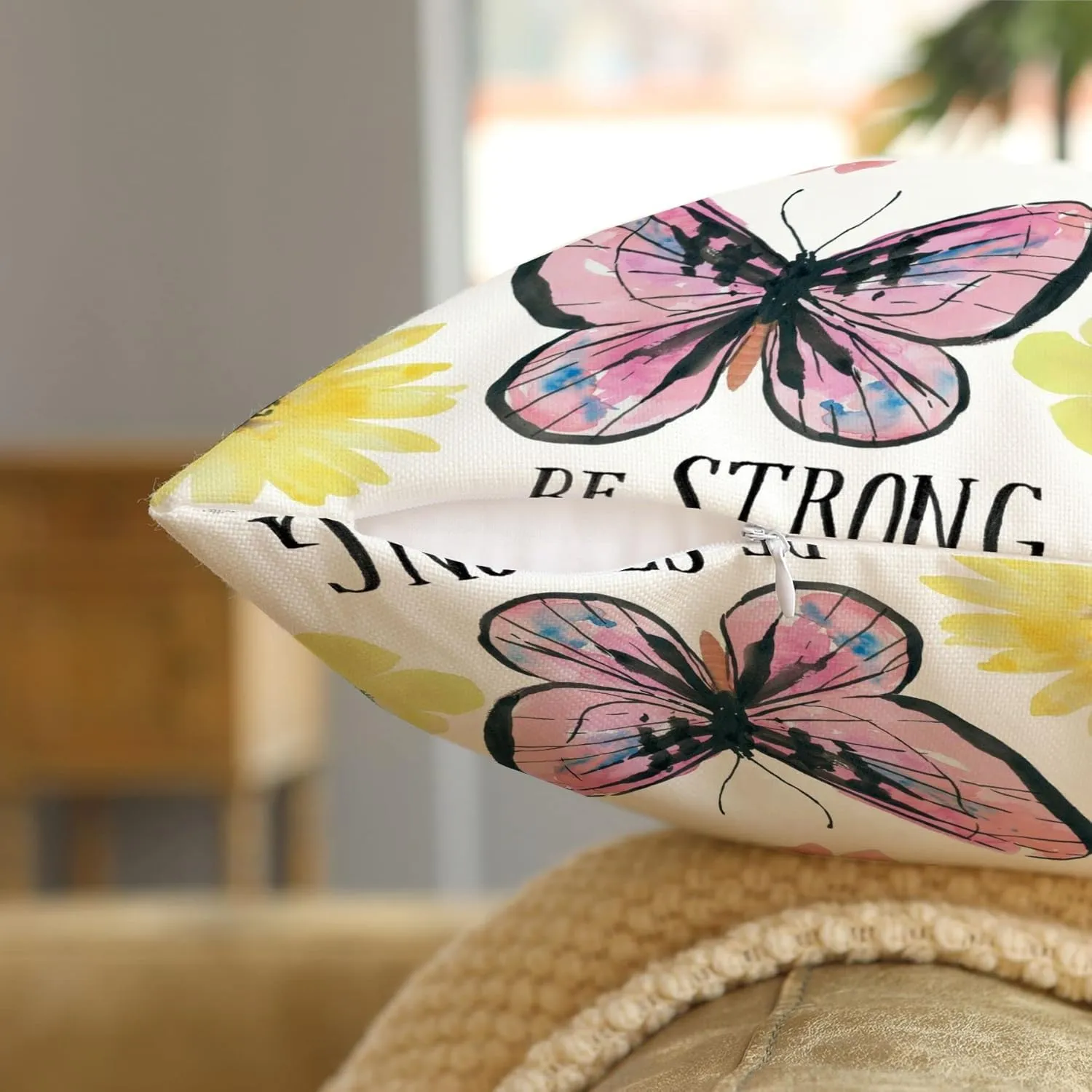 Butterfly Decorative Throw Pillow Cover Set of 4, Cushion Cover Two Sides Print Decorative Square Pillowcases Linen Cushion Cover 20 X 20 Inch 4 Pack