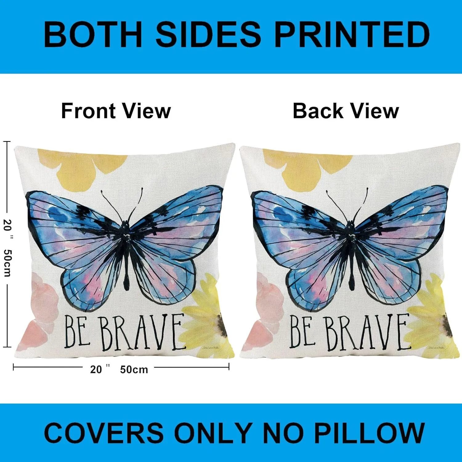 Butterfly Decorative Throw Pillow Cover Set of 4, Cushion Cover Two Sides Print Decorative Square Pillowcases Linen Cushion Cover 20 X 20 Inch 4 Pack