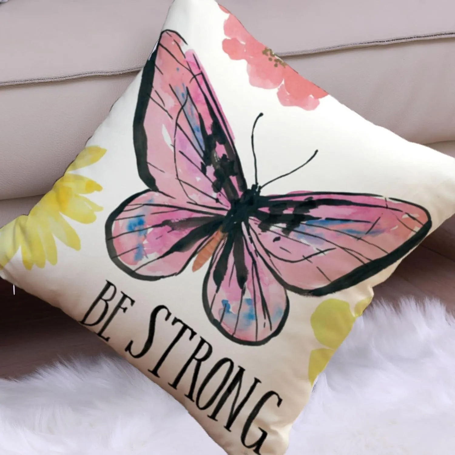 Butterfly Decorative Throw Pillow Cover Set of 4, Cushion Cover Two Sides Print Decorative Square Pillowcases Linen Cushion Cover 20 X 20 Inch 4 Pack