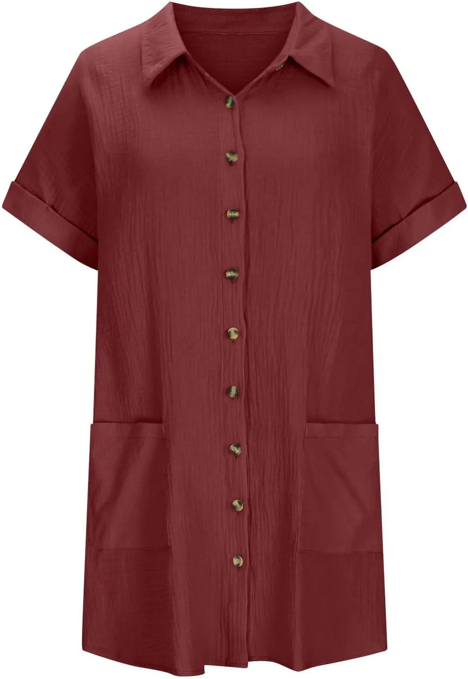 Button Down Dress for Women Summer Short Sleeve Tshirt Dresses Casual Flowy V Neck Loose Midi Beach Dress