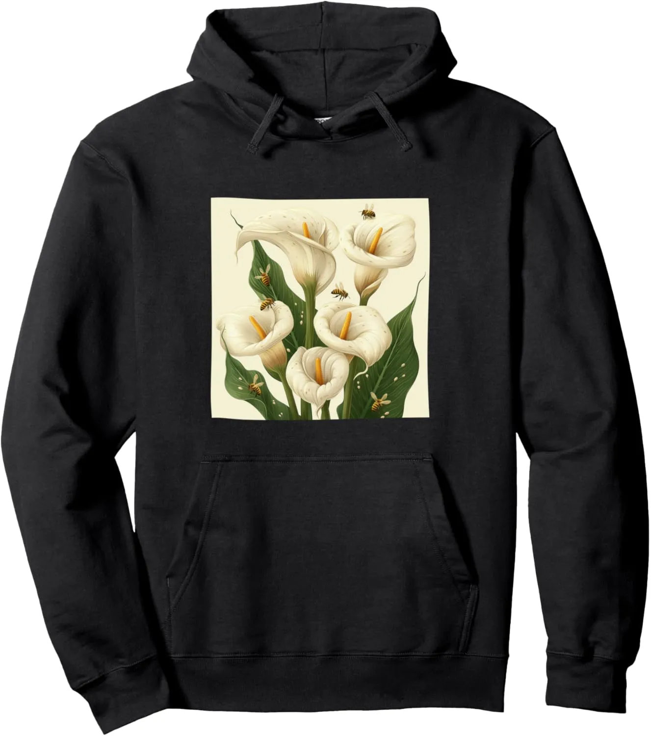 Calla Lily Flower Blooming With Bees Around Graphic Pullover Hoodie