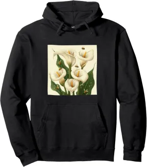 Calla Lily Flower Blooming With Bees Around Graphic Pullover Hoodie